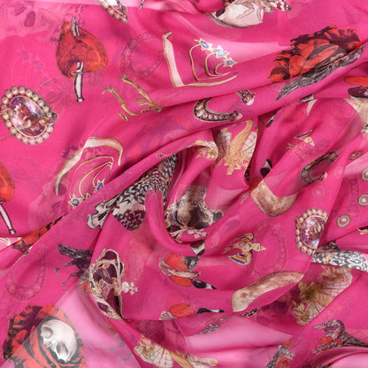 Alexander McQueen Silk Chiffon Skull Butterfly Scarf Fuxia Multicolor 4 of 4