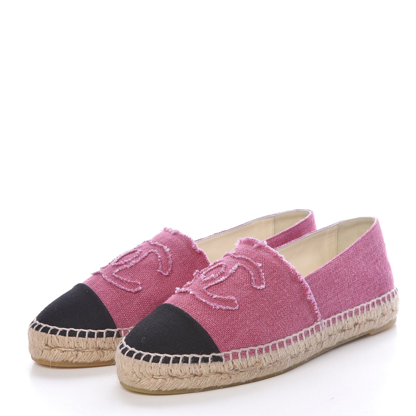 CHANEL Linen CC Espadrilles 40 Pink Black
