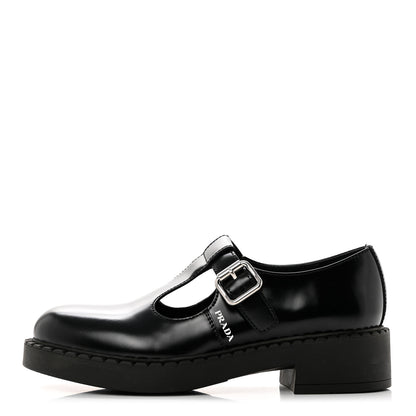 Prada Spazzolato Mary Jane T Strap 40mm Loafers 38 Black 1 of 10