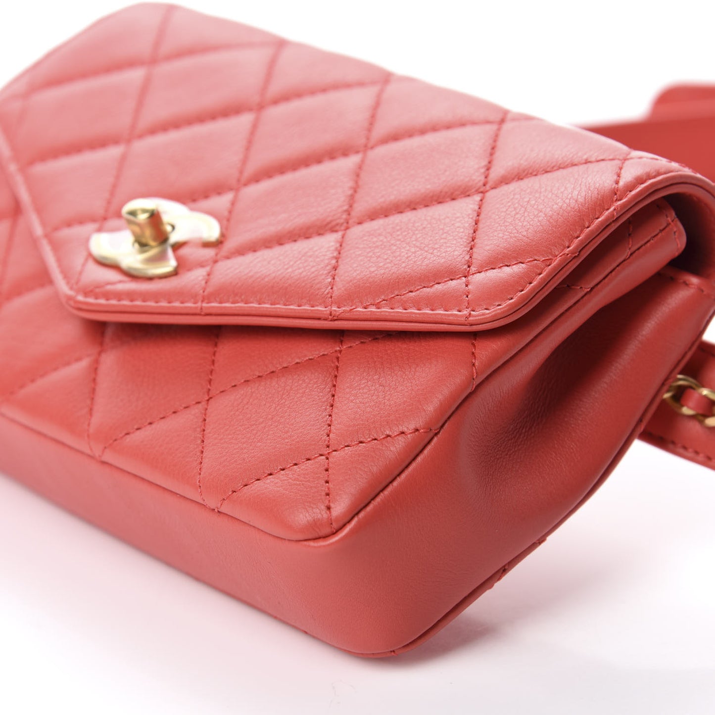 Calfskin Quilted Carry With Chic Flap Waist Bag Red