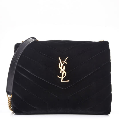 Saint Laurent Velvet Y Quilted Monogram Small Loulou Chain Satchel Black 1 of 7