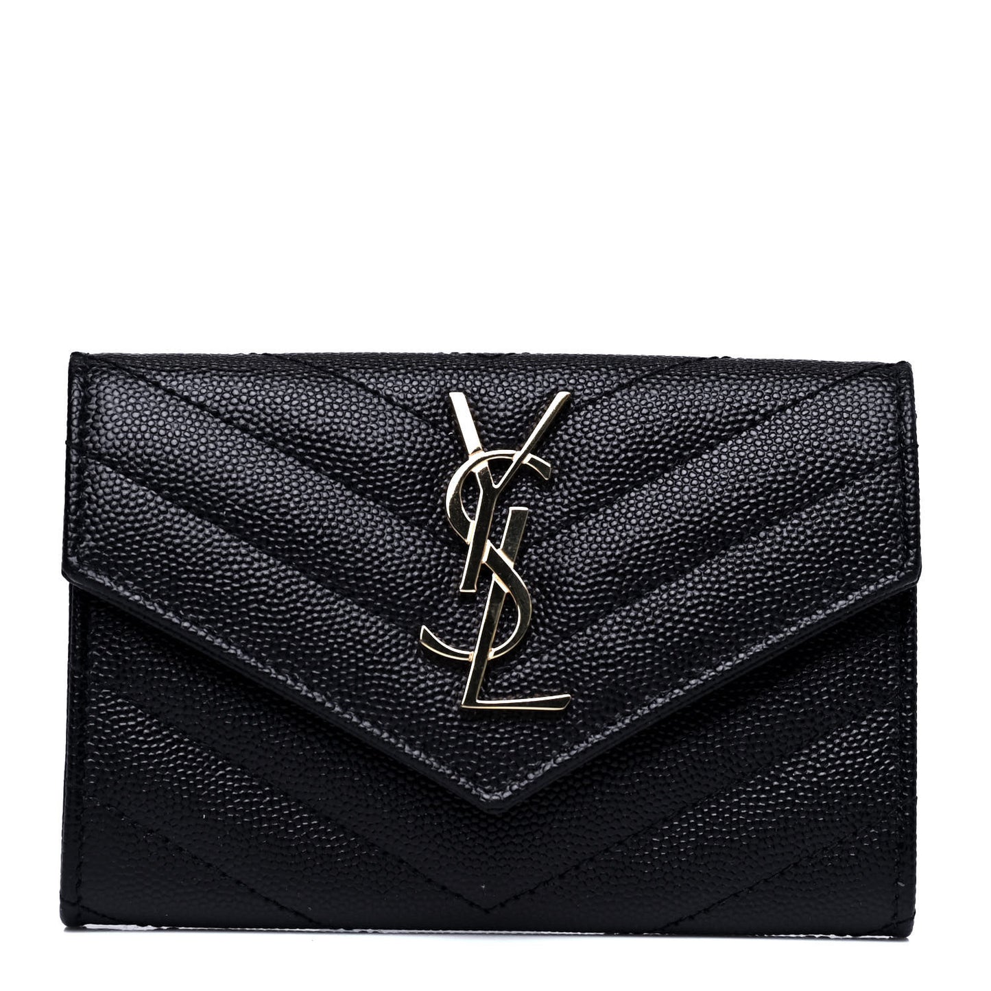Grain De Poudre Matelasse Chevron Small Monogram Envelope Wallet Black