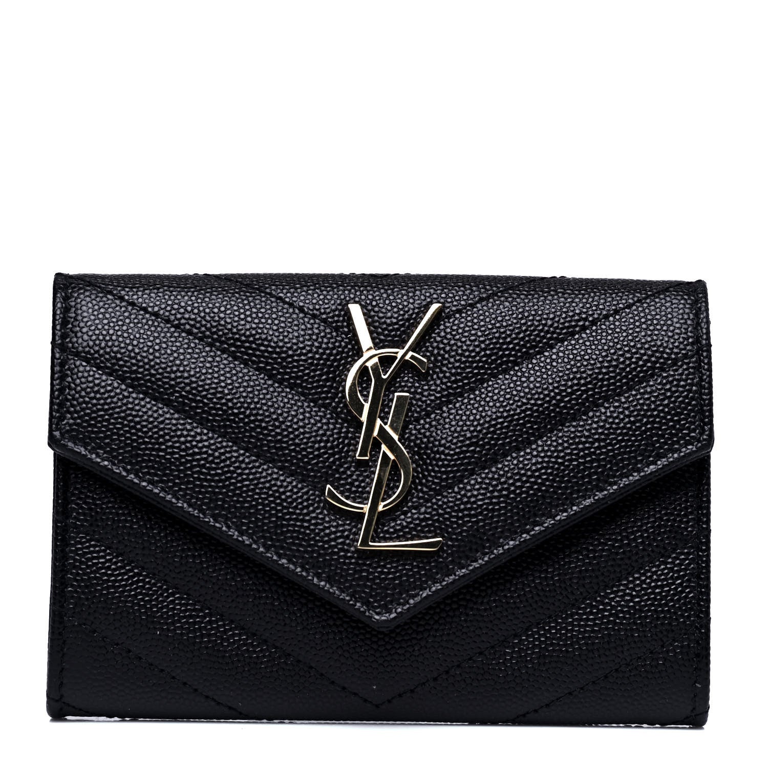 Saint Laurent Grain De Poudre Matelasse Chevron Small Monogram Envelope Wallet Black 1 of 5
