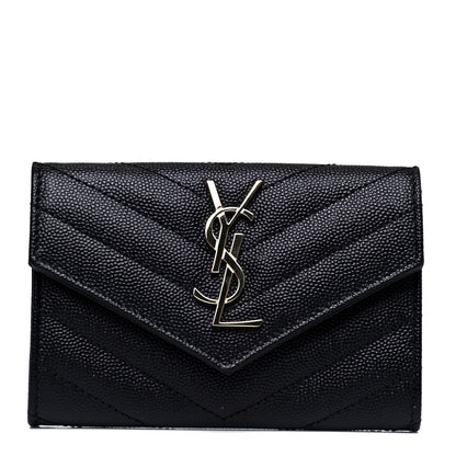 Saint Laurent Grain De Poudre Matelasse Chevron Small Monogram Envelope Wallet Black 1 of 5