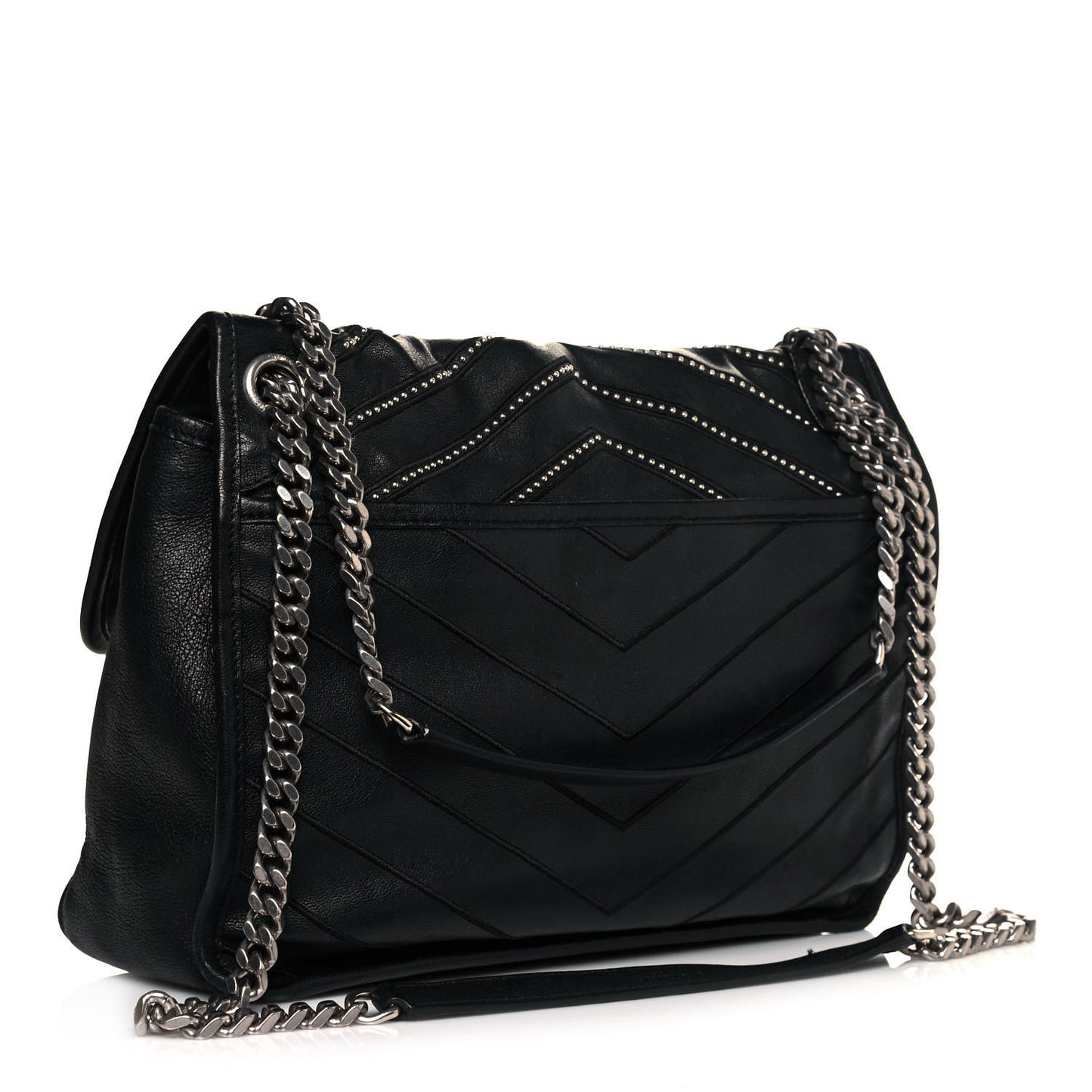 Calfskin Matelasse Monogram Microstud Medium Niki Chain Satchel Black