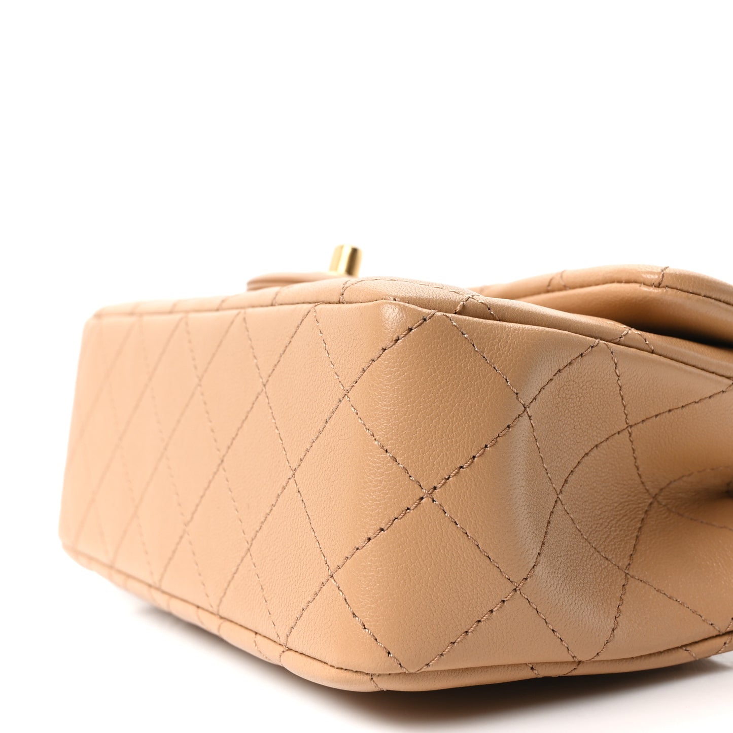 Lambskin Quilted Mini Rectangular Pearl Crush Flap Dark Beige