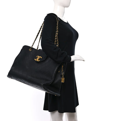 Chanel Calfskin Stitched XL Weekender Black 2 of 12