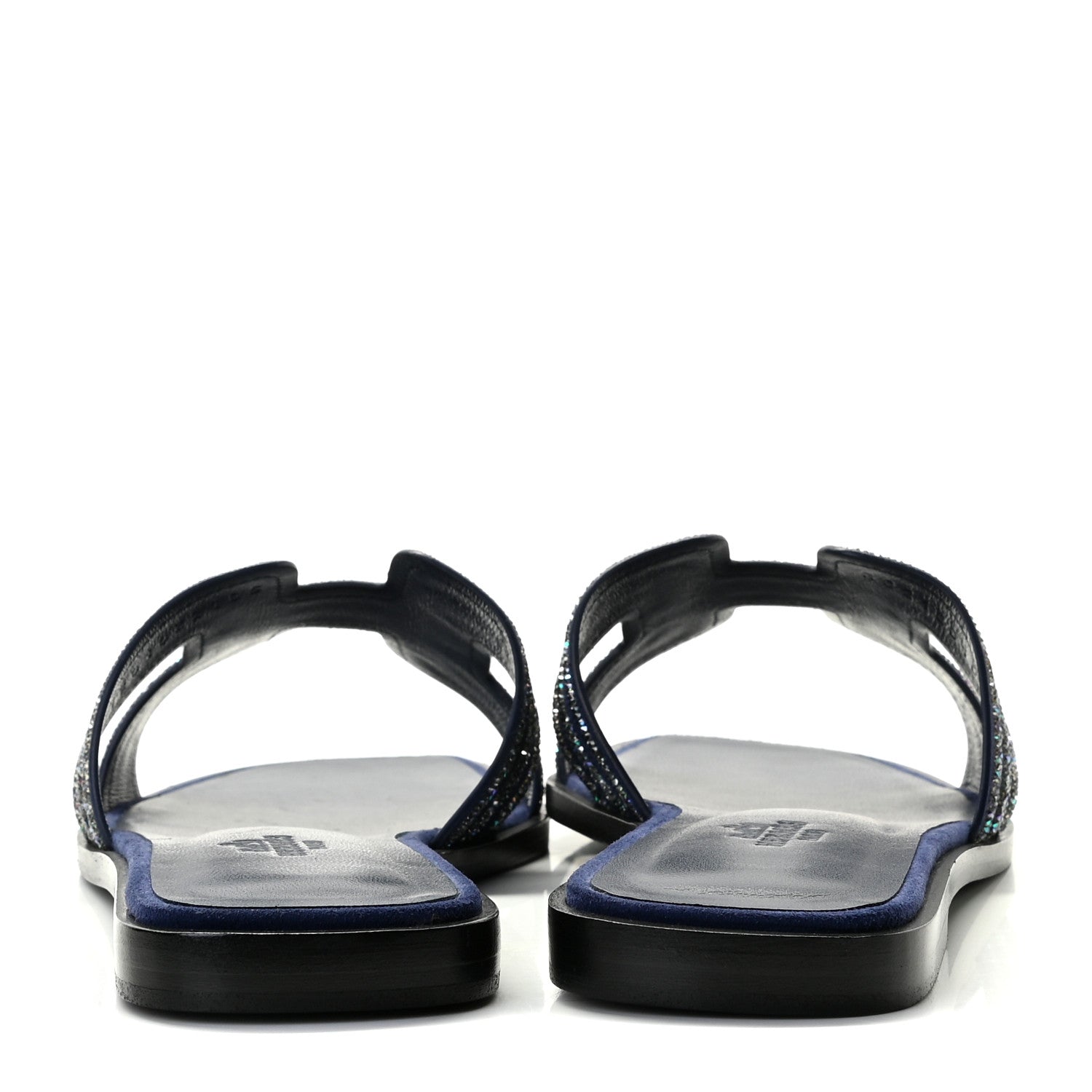 Hermes Suede Goatskin Crystal Oran Sandals 37 Bleu De Prusse Irisé 5 of 11