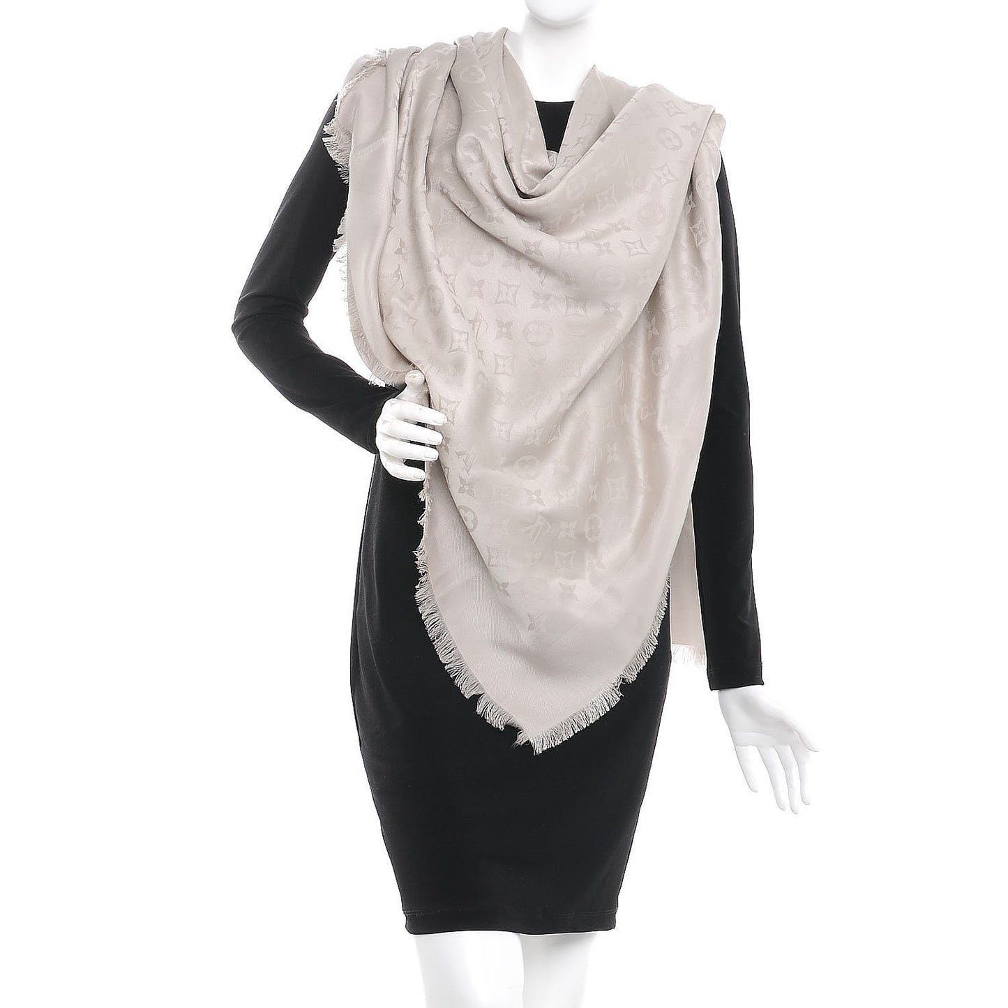 Silk Wool Monogram Shawl Greige