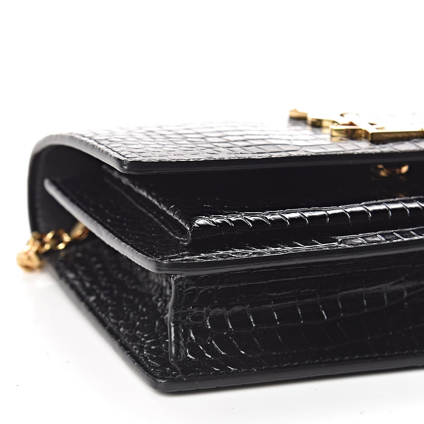 Calfskin Crocodile Embossed Monogram Sunset Chain Wallet Black