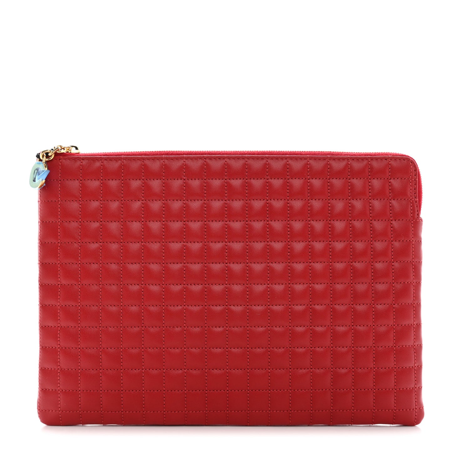Calfskin Quilted C Charm Pouch Red