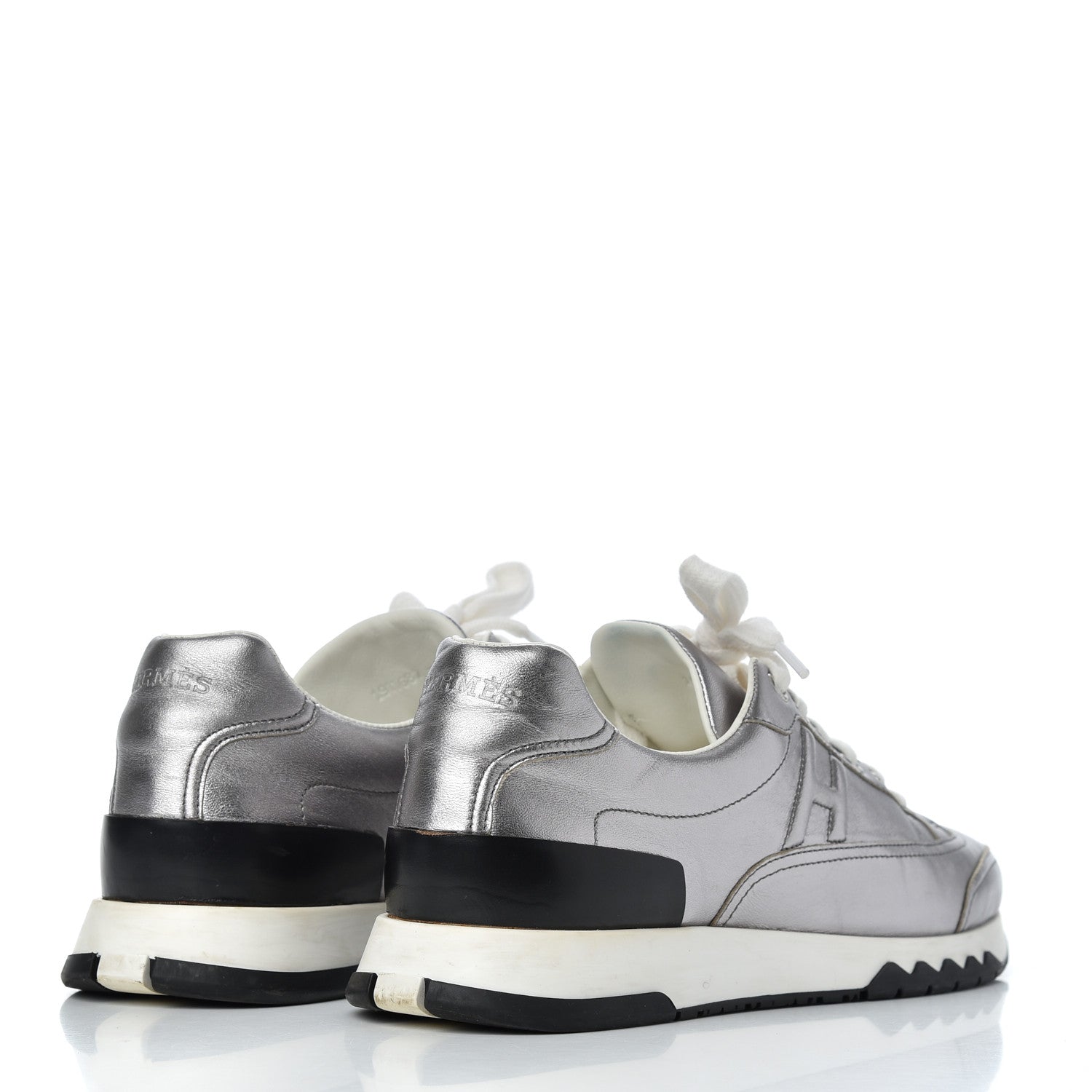 Hermes Metallic Nappa Womens Trail Sneakers 37 Gris Argente 4 of 22