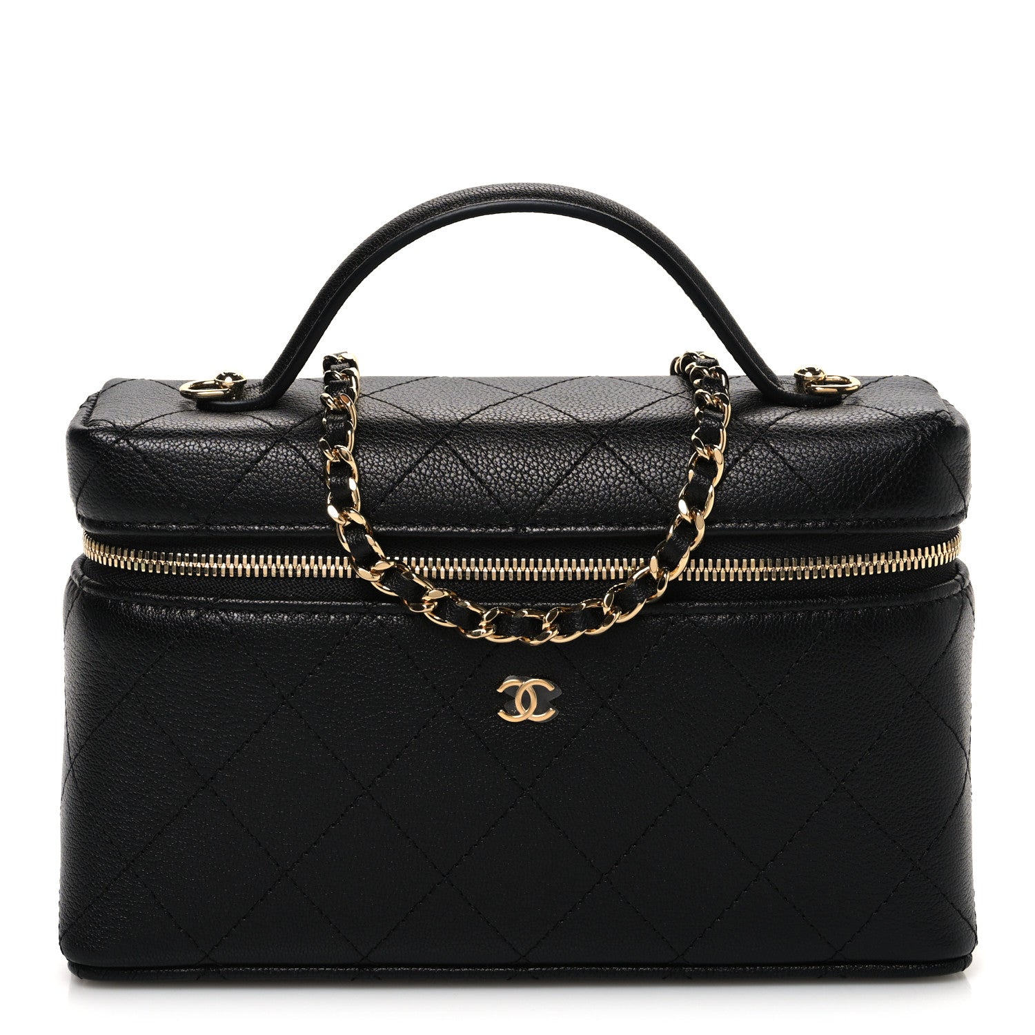 Chanel Goatskin Quilted Top Handle Slim Vanity With Chain Black 1 of 10