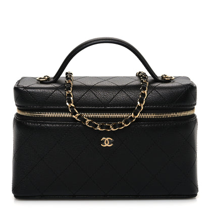 Chanel Goatskin Quilted Top Handle Slim Vanity With Chain Black 1 of 10