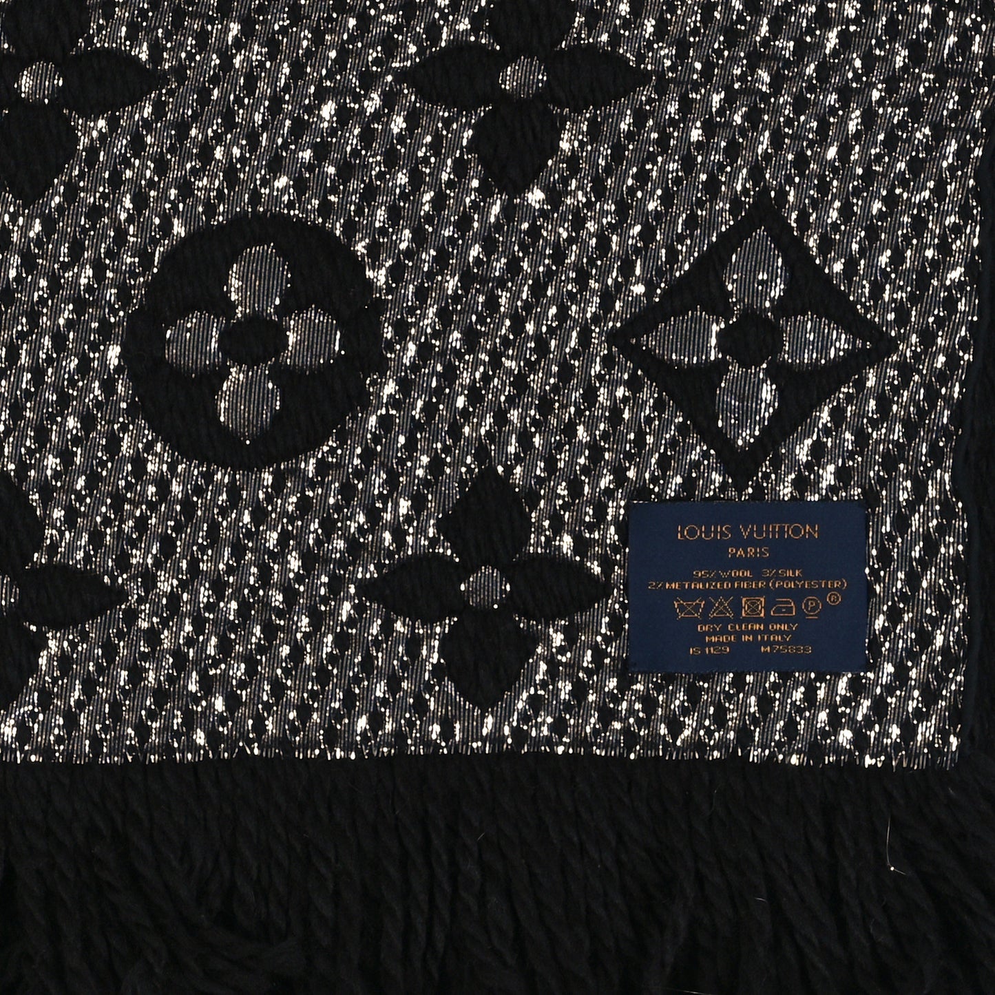 Wool Silk Logomania Shine Scarf Black
