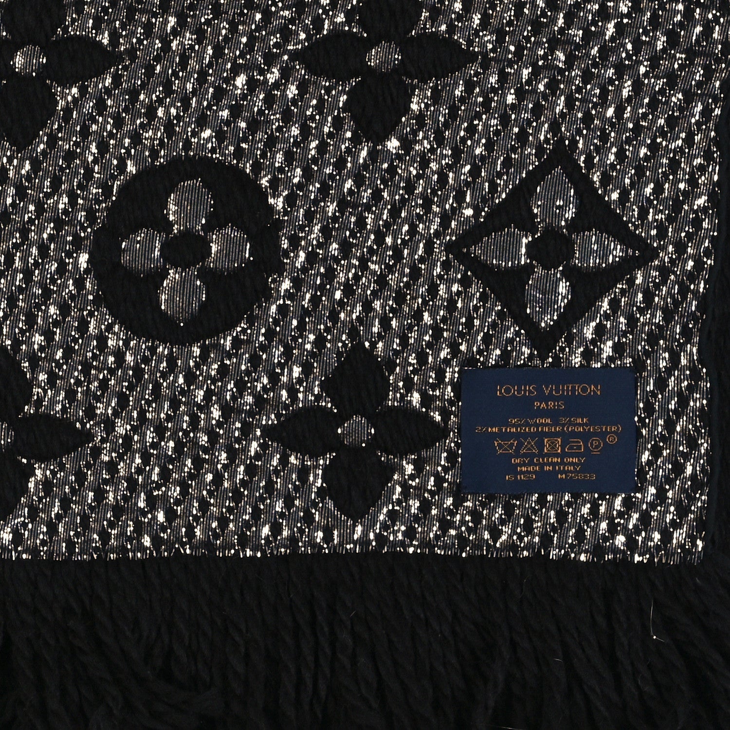 Louis Vuitton Wool Silk Logomania Shine Scarf Black 3 of 3