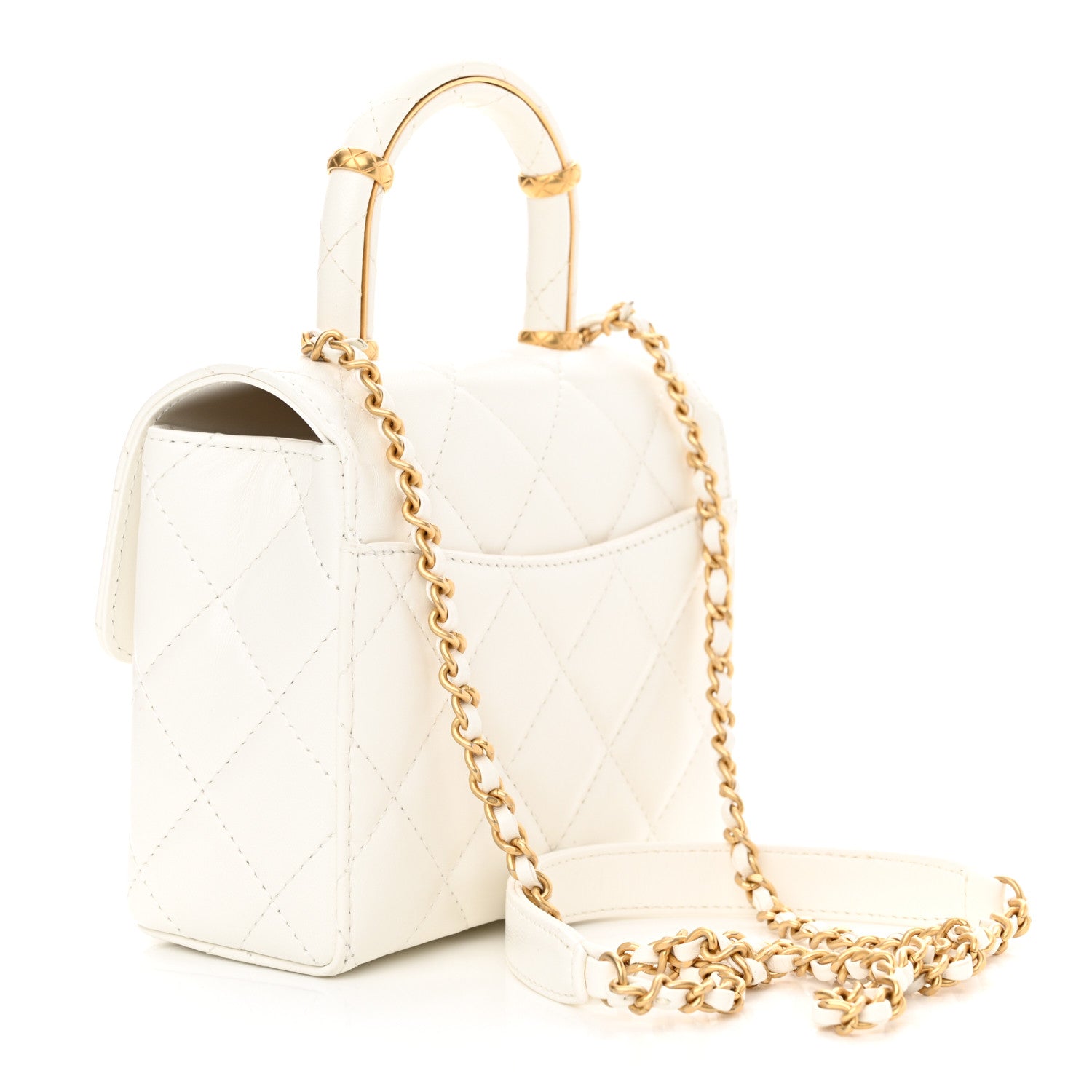 Chanel Lambskin Handle Crush Top Handle Flap Bag White 3 of 11