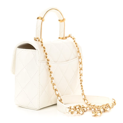 Chanel Lambskin Handle Crush Top Handle Flap Bag White 3 of 11