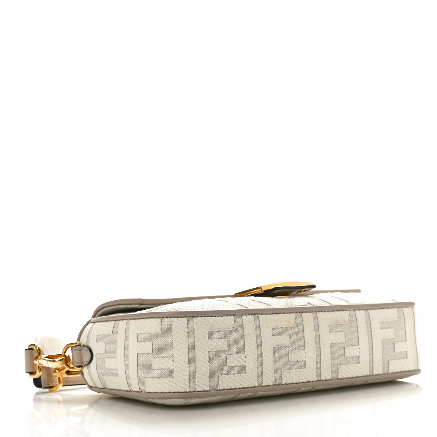 Canvas Vitello King FF Embroidered Baguette Grezzo White Nuvola