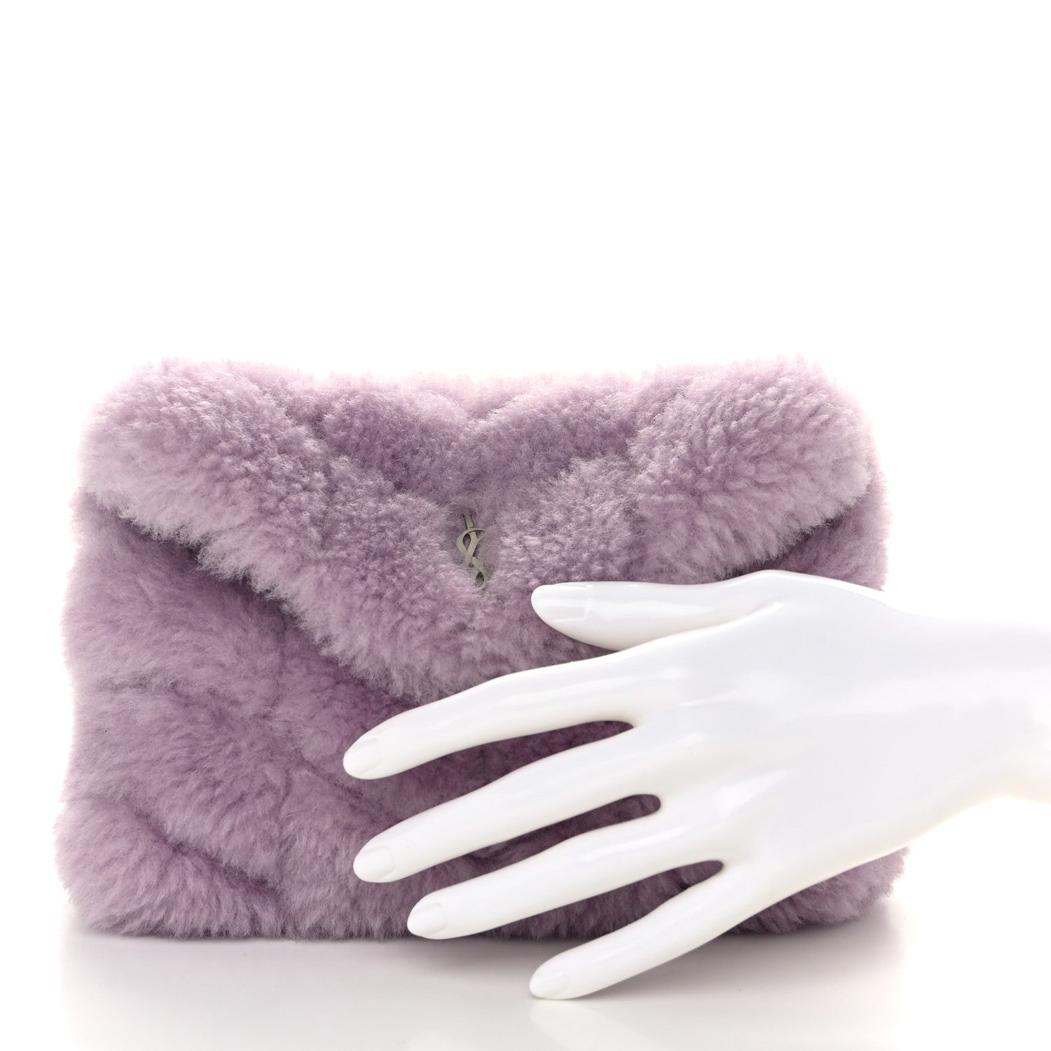 Saint Laurent Shearling Quilted Monogram Loulou Puffer Pouch Clutch Lilac 2 of 12