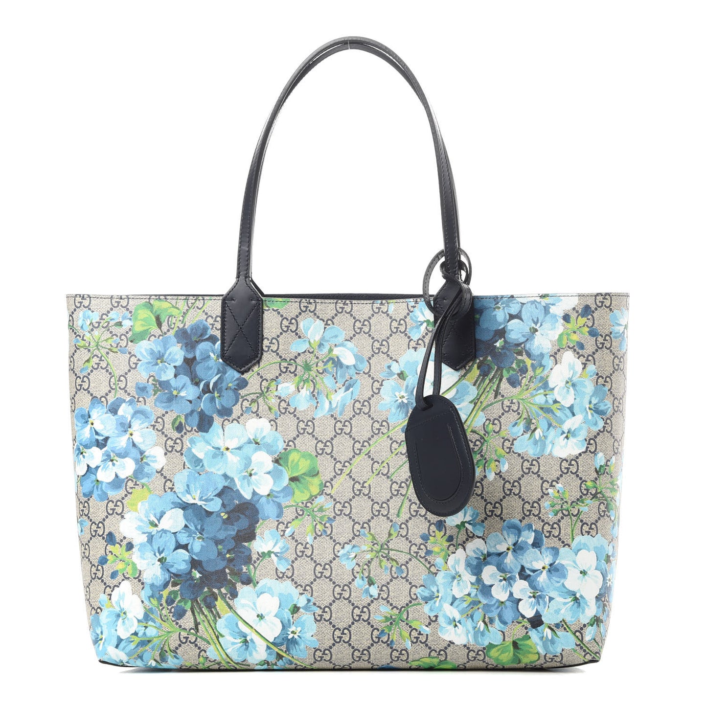 GG Supreme Monogram Blooms Medium Reversible Tote Beige Blue Navy