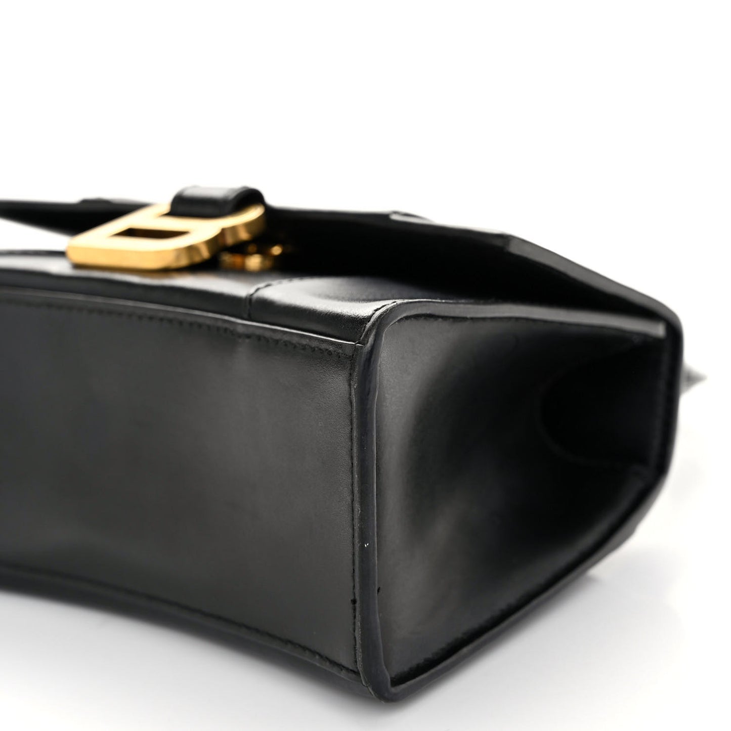 Shiny Box Calfskin Hourglass Top Handle Bag XS Black