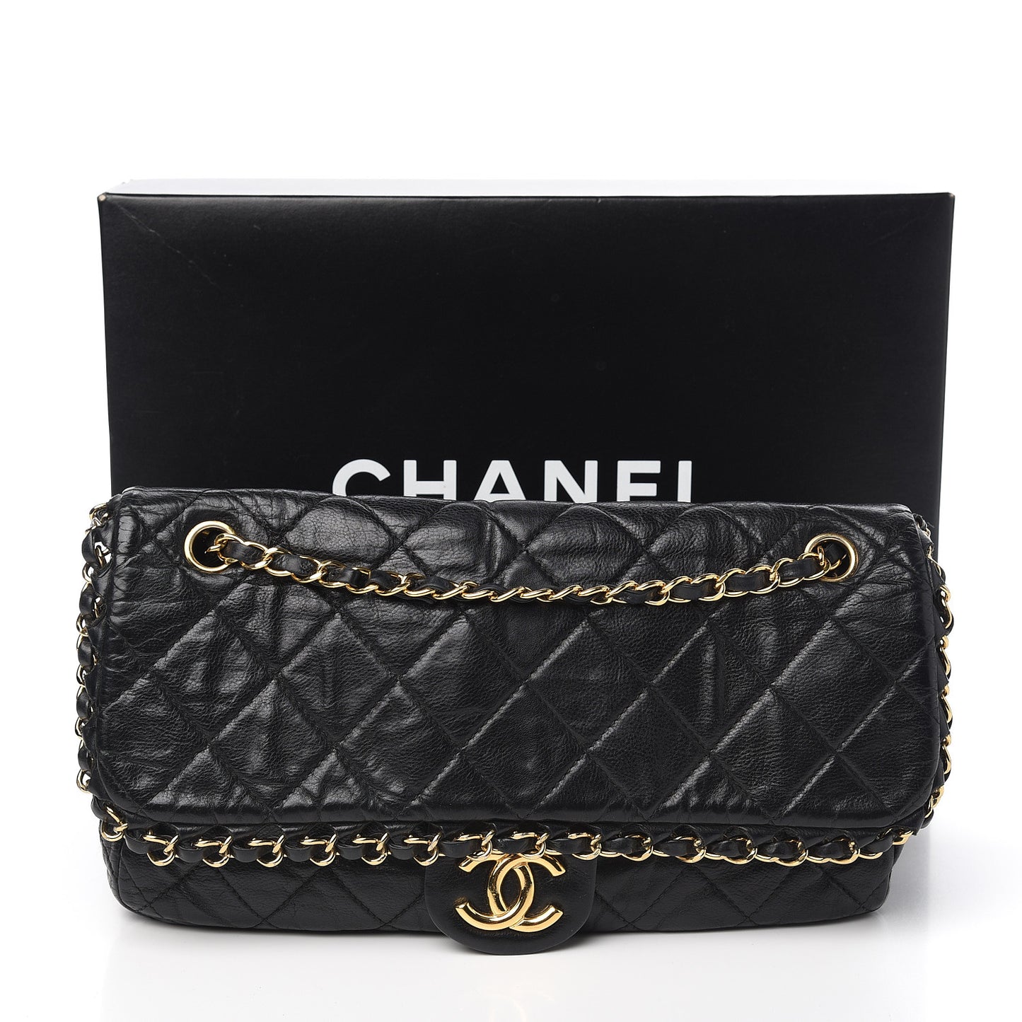 Calfskin Quilted Medium Chain Me Flap Black