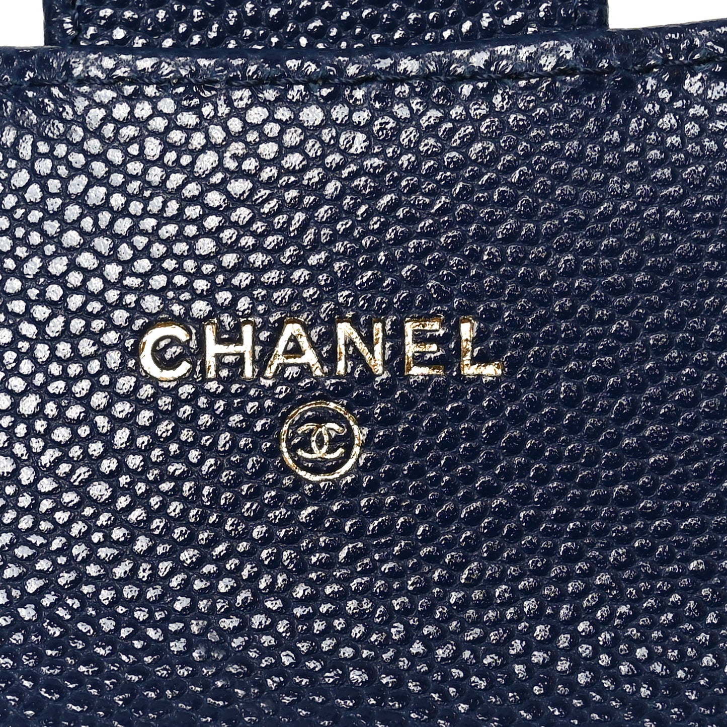 Caviar Quilted Flap Card Holder Wallet Navy Blue