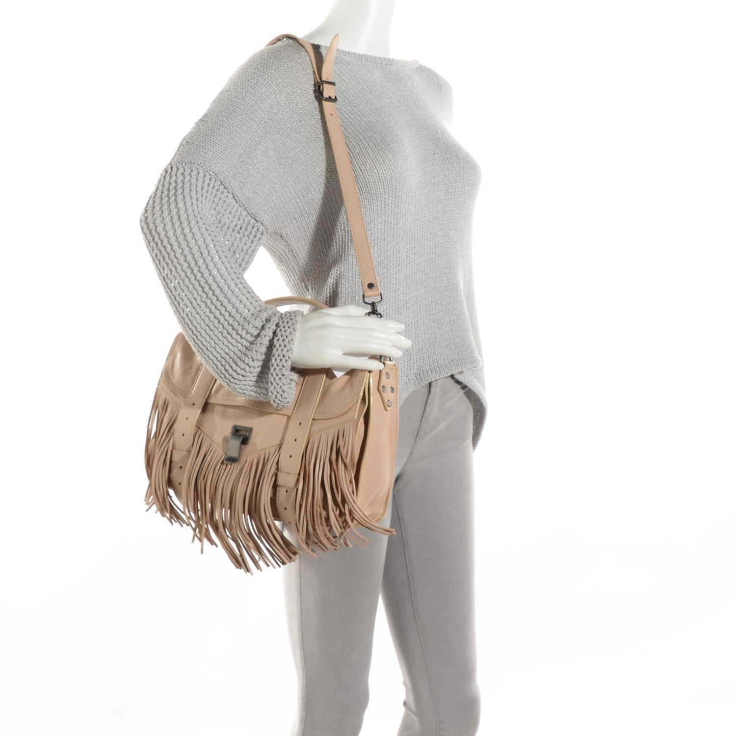Proenza Schouler Lambskin Fringe Medium PS1 Satchel Nude 2 of 8