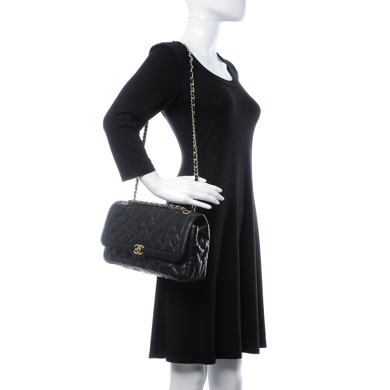 Chanel Crumpled Grained Calfskin Quilted Large Two Tone Flap Bag Black 2 of 8