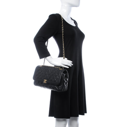 Chanel Crumpled Grained Calfskin Quilted Large Two Tone Flap Bag Black 2 of 8
