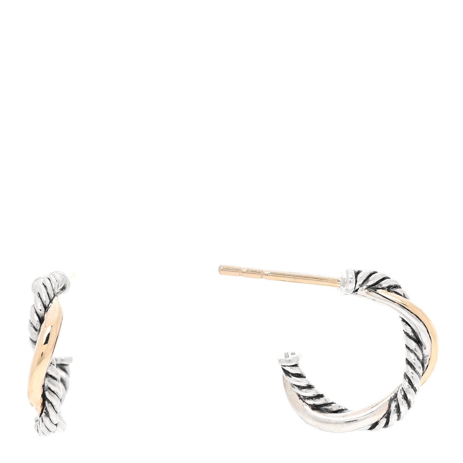 David Yurman Sterling Silver 14K Yellow Gold 3mm Petite Infinity Huggie Hoop Earrings 1 of 5