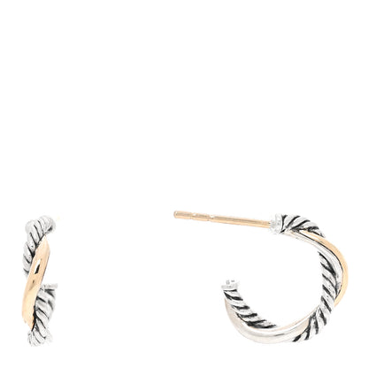 David Yurman Sterling Silver 14K Yellow Gold 3mm Petite Infinity Huggie Hoop Earrings 1 of 5