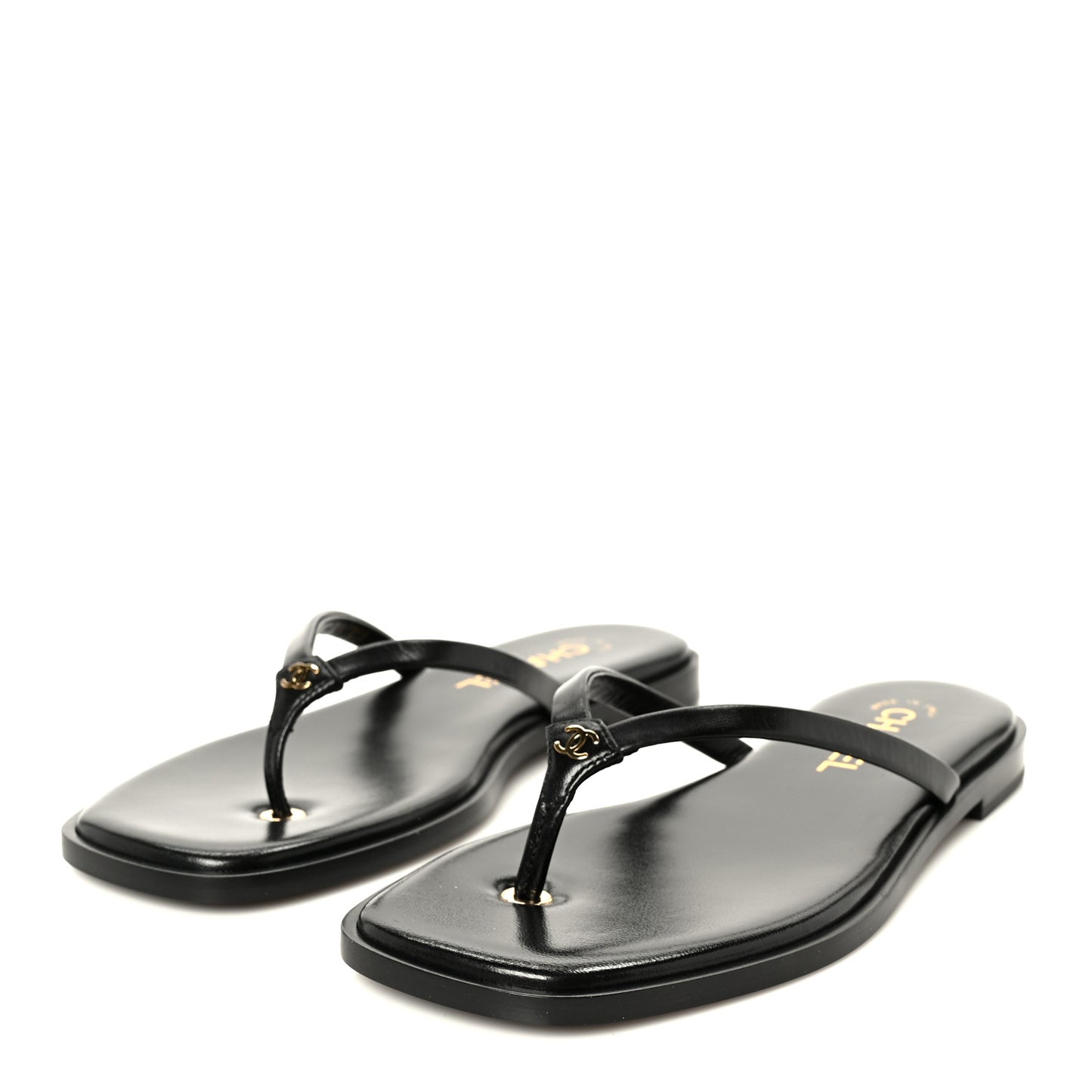 Lambskin CC Times Square Thong Sandals 38 Black