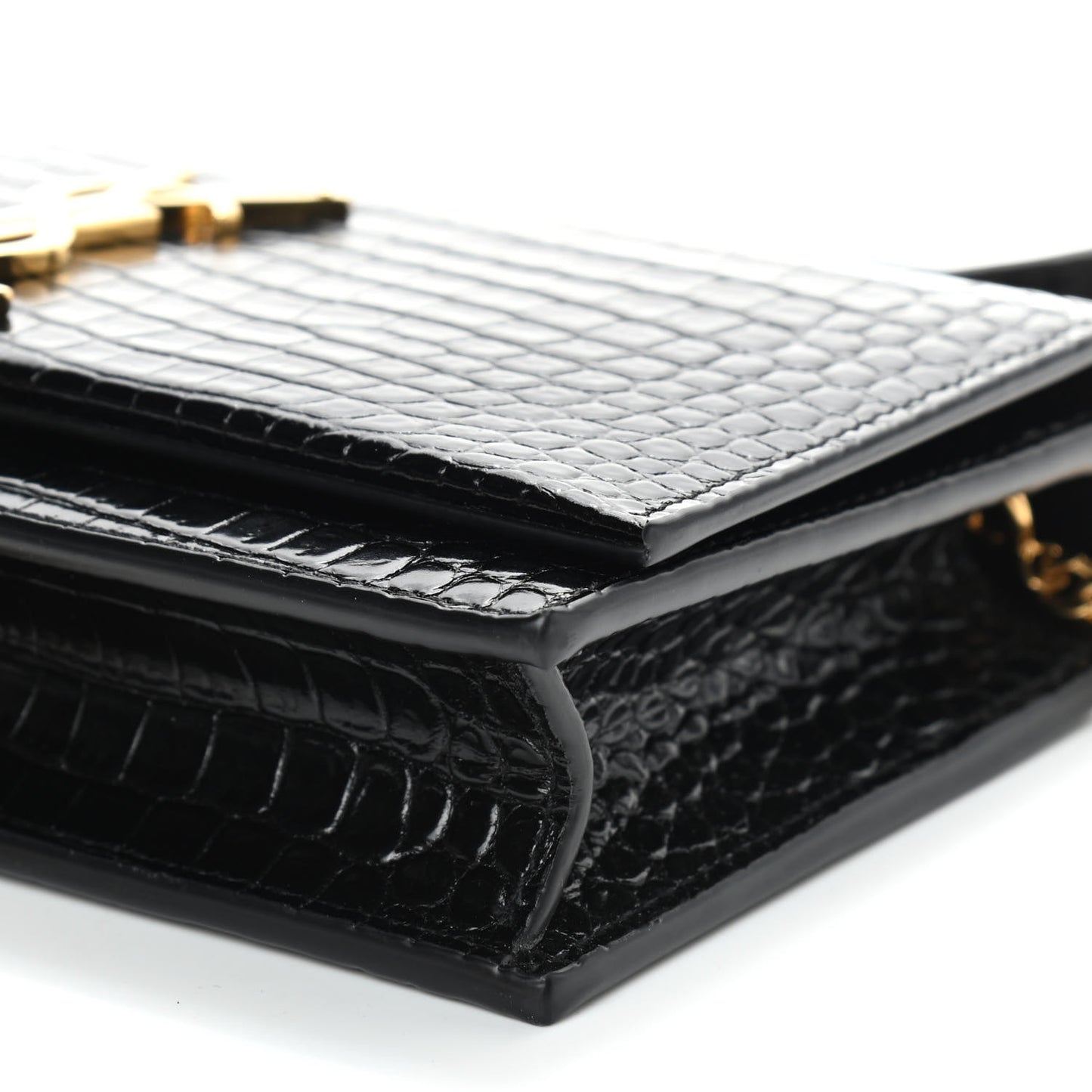Calfskin Crocodile Embossed Kate Monogram Tassel Chain Wallet Black