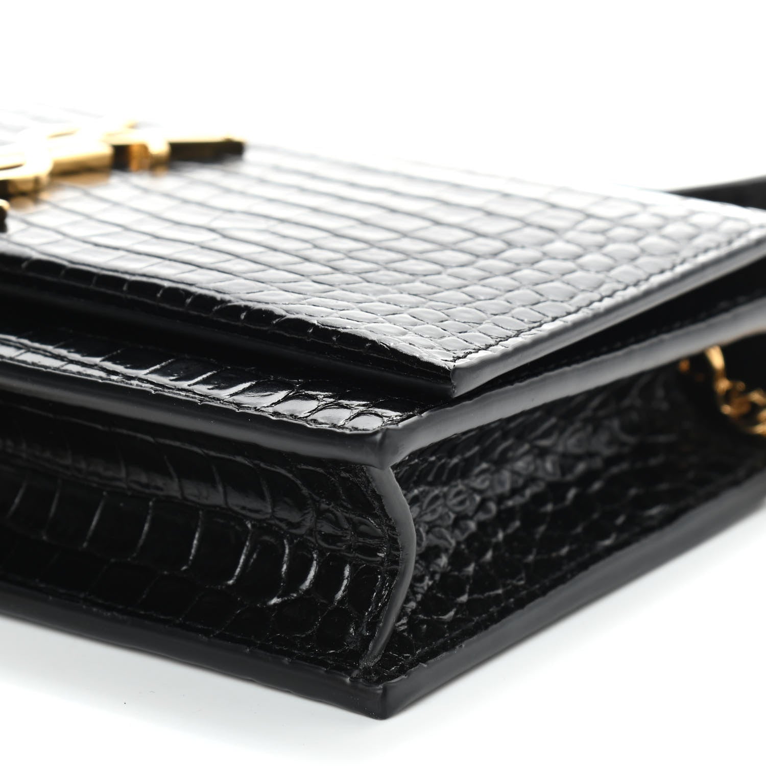Saint Laurent Calfskin Crocodile Embossed Kate Monogram Tassel Chain Wallet Black 9 of 9