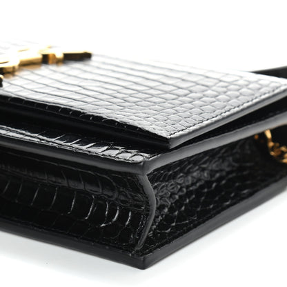 Saint Laurent Calfskin Crocodile Embossed Kate Monogram Tassel Chain Wallet Black 9 of 9