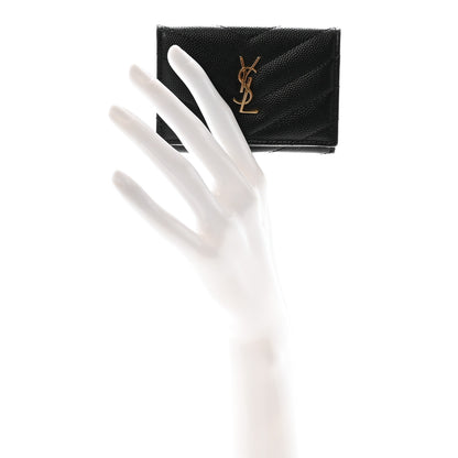 Saint Laurent Grain De Poudre Matelasse Chevron Monogram Origami Tiny Wallet Black 2 of 7