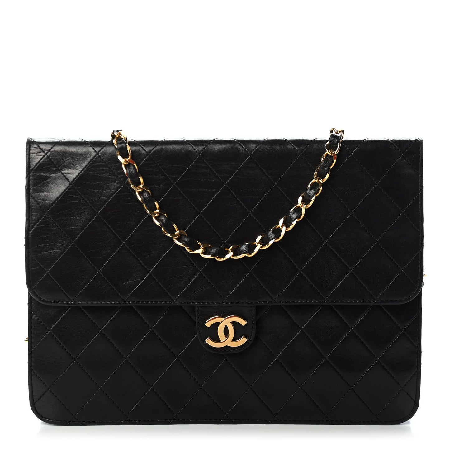 Lambskin Quilted Medium Single Flap Black