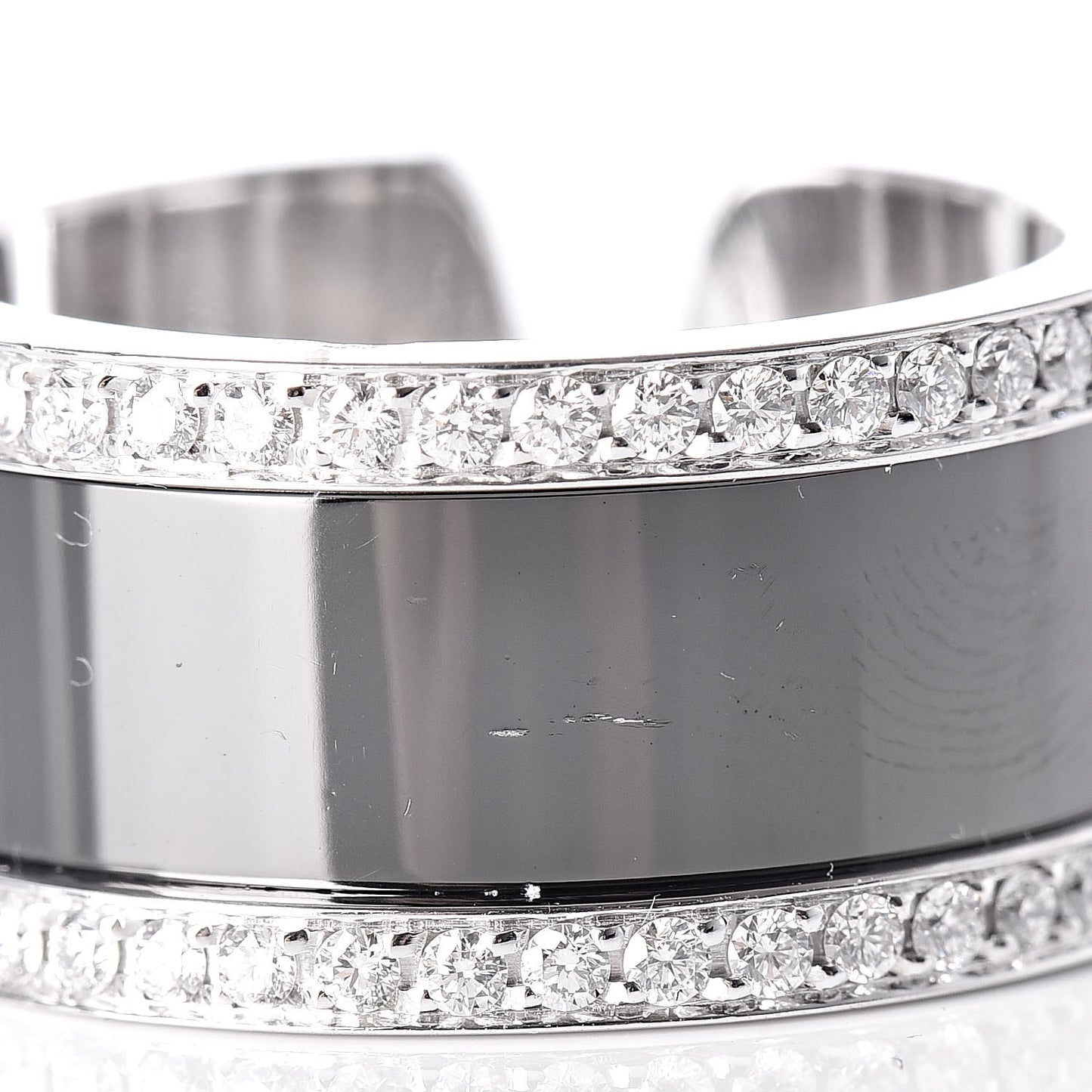 18K White Gold Enamel Diamond 10mm Logo De Ring Black 53 6.5