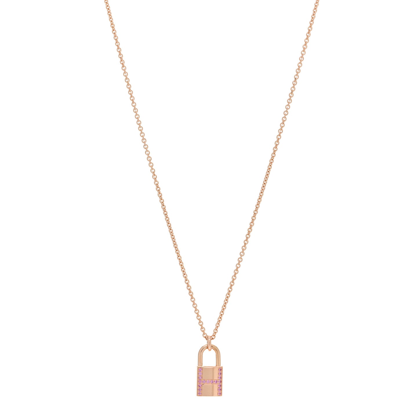 18K Rose Gold Pink Sapphire Amulettes Cadenas Pendant Necklace