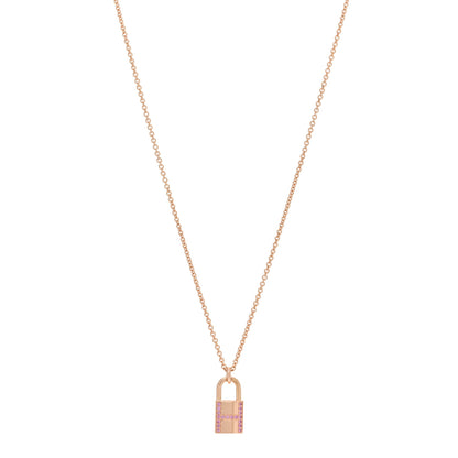 Hermes 18K Rose Gold Pink Sapphire Amulettes Cadenas Pendant Necklace 1 of 5