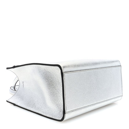 Fendi Metallic Calfskin Logo Embossed Small Fendi Sunshine Shopper Tote Argento 4 of 9