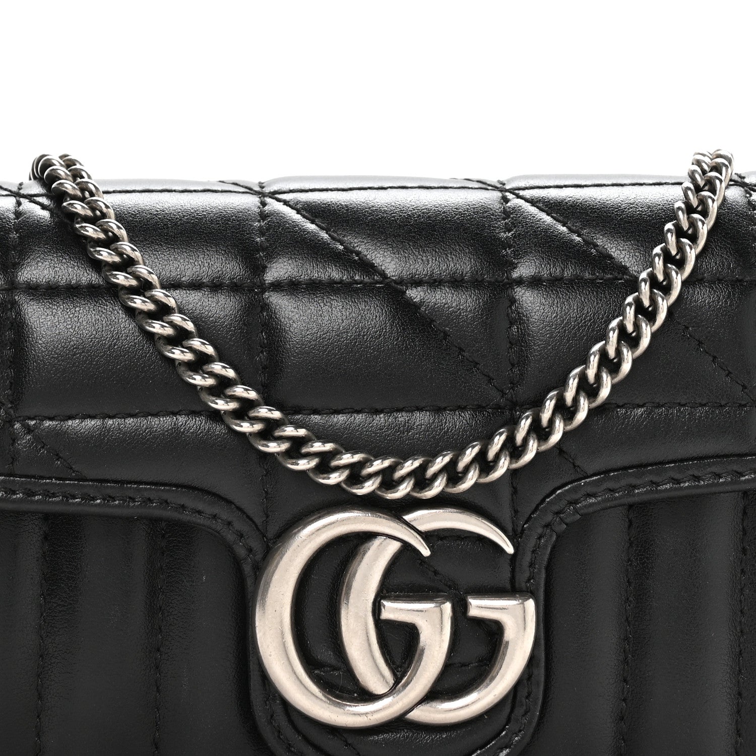Gucci Calfskin Matelasse Aria Super Mini GG Marmont Shoulder Bag Black 7 of 10
