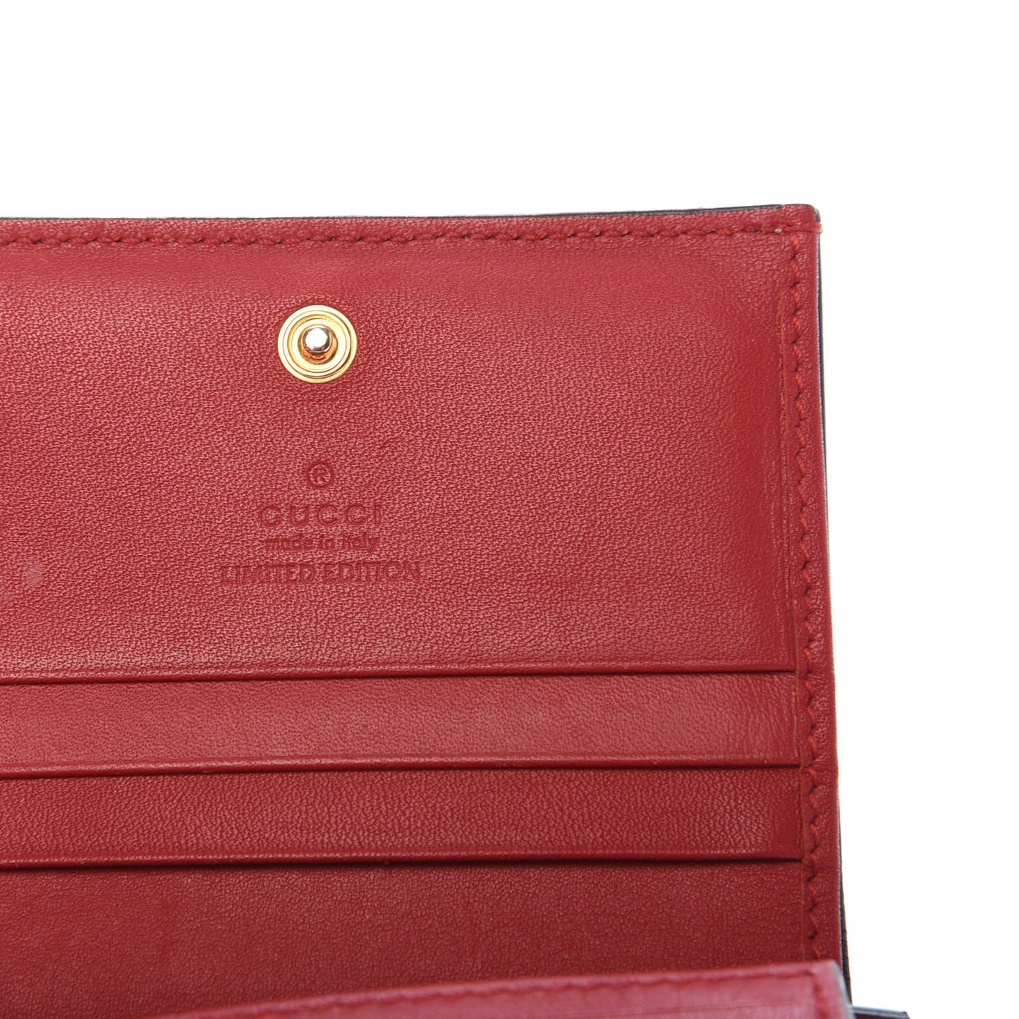GG Supreme Monogram Bosco Patch Card Case Wallet Beige Malva Hibiscus Red