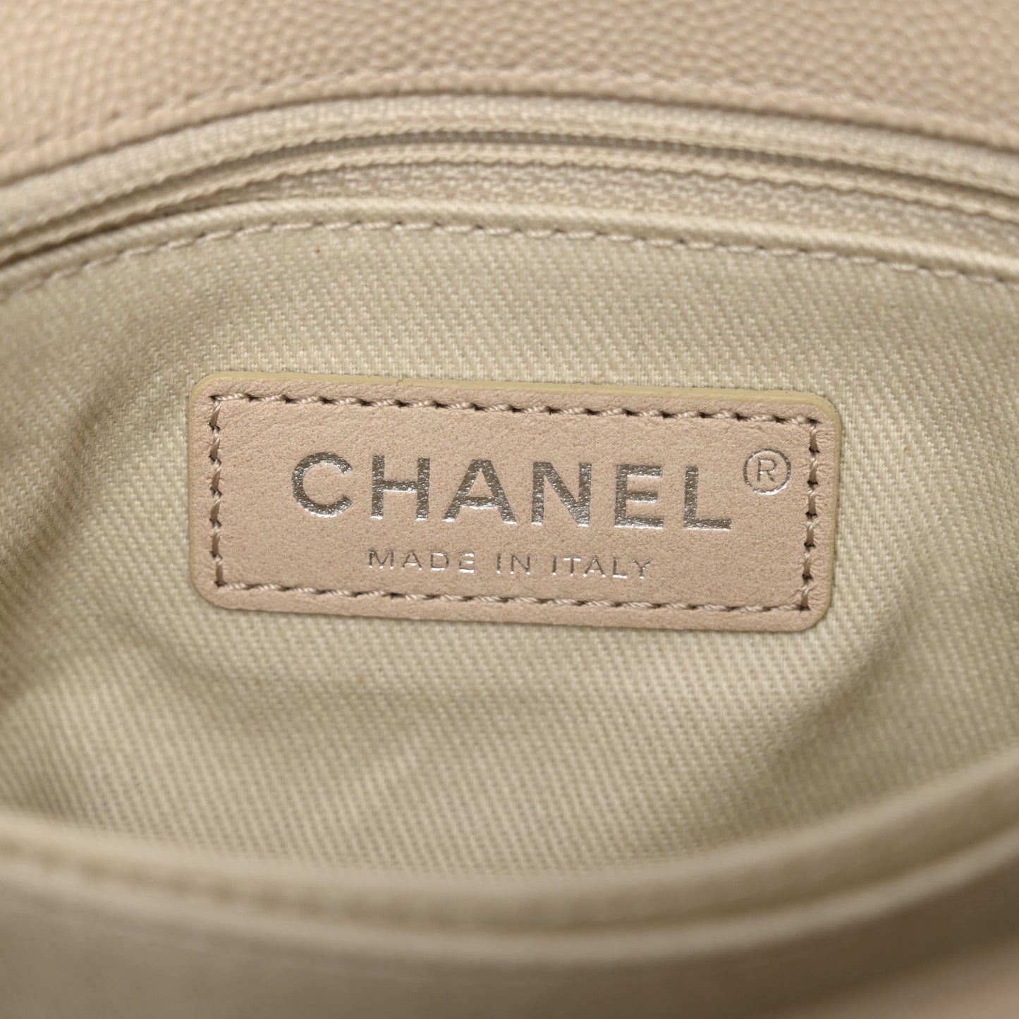 Caviar Chevron Quilted Mini Coco Handle Flap Beige