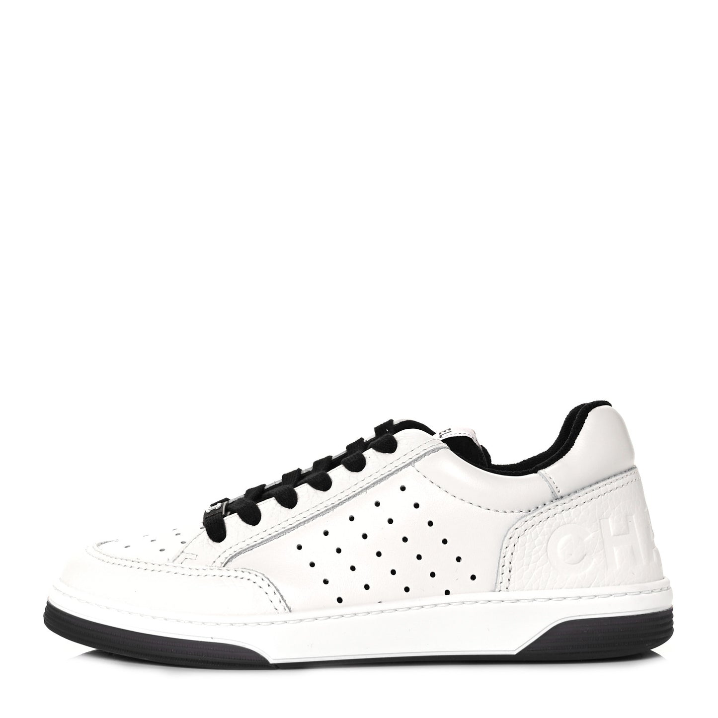 Grained Calfskin Fabric Womens Logo Sneakers 38.5 White Black