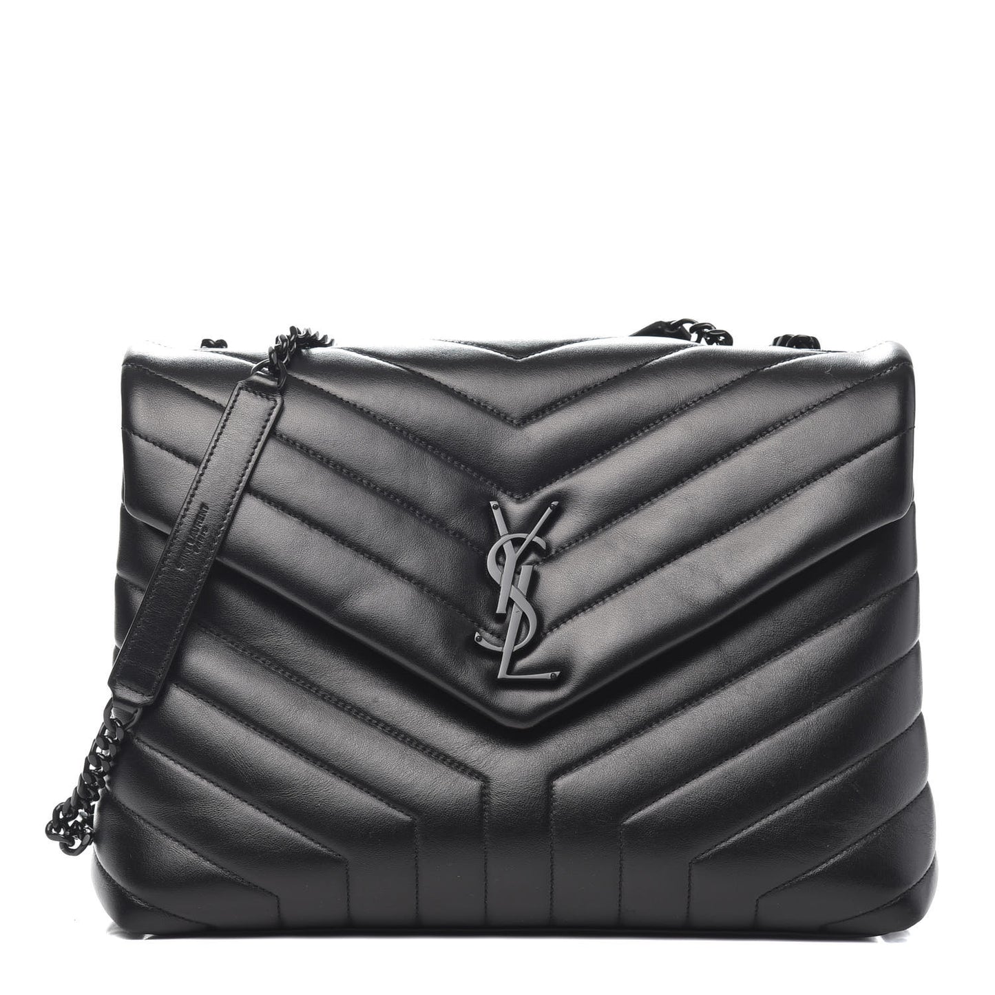 Calfskin Y Quilted Monogram Medium Loulou Chain Satchel Black