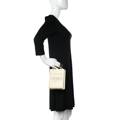 Fendi Vitello King Plexiglass Logo Embossed Mini Fendi Sunshine Shopper Tote White Ice 2 of 9