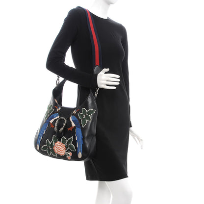 Gucci Calfskin Web Garden Collection Embroidered Medium Dionysus Hobo Black 2 of 7